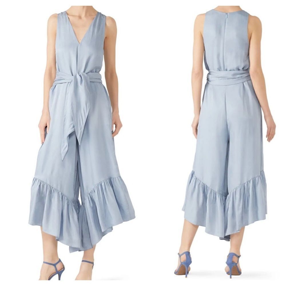 Tibi Ruffle Hem Blue Ruffle Jumpsuit